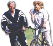 Man and woman biking