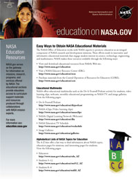 Graphic showing the first of two pages of NASA's Education flyer