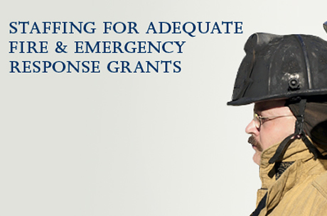 Staffing for Adequate Fire & Emergency Response Grants banner with an image of a firefighter