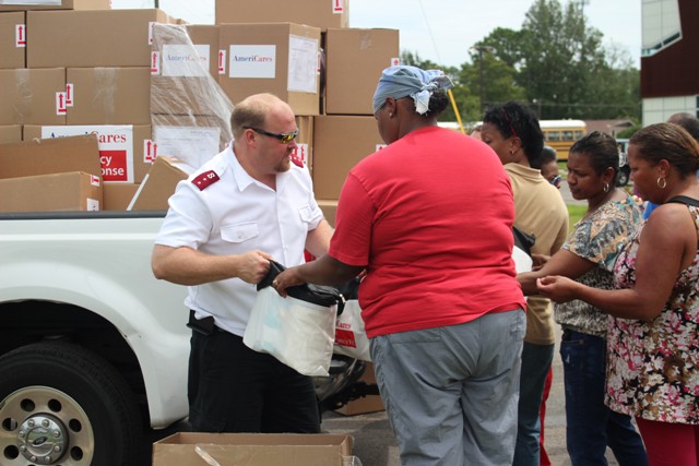 salvation army employees at feeding station