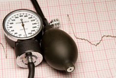 Manual blood pressure monitor on top of an EKG report.