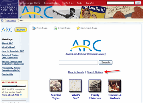 sample search screen in ARC