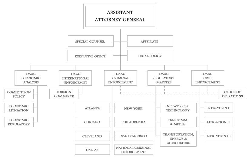 Organization Chart for the U.S. Department of Justice - Antitrust Division