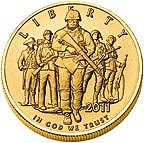 Image shows the 2011 U.S. Army commemorative $5 gold coin.
