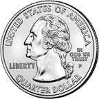 Image of new quarter obverse. On mouseover, the former obverse.