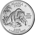 Image shows the back of Alaska's quarter with standard inscriptions.