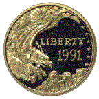 OBVERSE: Mt. Rushmore Anniversary $5 Gold Coin (1991)