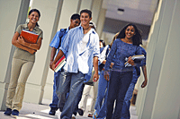 adolescents walking in hallway