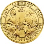 Front of Jamestown five-dollar commemorative coin.
