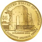 Back of Jamestown five-dollar commemorative coin.
