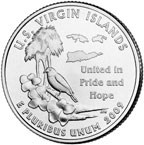Image shows the back of the Virgin Islands quarter with standard inscriptions.