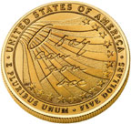Image shows the back of the $5 gold Star-Spangled Banner coin.