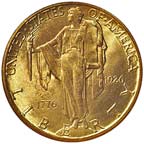 Image shows the front of the sesquicentennial gold quarter eagle.