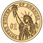 Image shows the back of the U.S. Army $5 coin.
