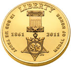 Image shows the front of the gold Medal of Honor coin.