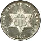 Image of three-cent silver coin from 1871.