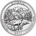 Image shows the back of the Olympic National Park quarter.