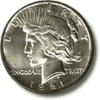 Obverse of the 1921 Peace Silver Dollar