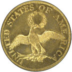 Image shows the back of the 5-dollar gold coin of 1795 inscribed United States of America.