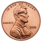 Image shows the front of the 2010 one-cent coin.