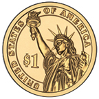 Image show the back of a Presidential $1 Coin.