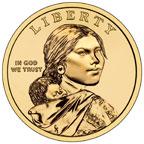 Image shows the front of the 2012 Native American $1 Coin.
