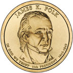 The front of the James K. Polk Presidential $1 Coin.