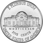 The back of the nickel shows Monticello.