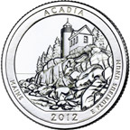Image shows the back of the Acadia National Park quarter.