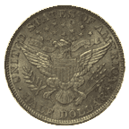 REVERSE: The eagle's wings spread out to the edges of the coin, hiding the letter 'e' in the words 'United' and 'America.'