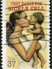 Image of a letter stamp with woman and baby on it.