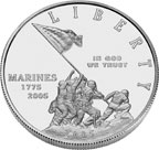 This image shows the 2005 Marine Corps commemorative silver dollar.