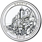 Image shows the back of the Acadia quarter.