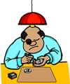 A coin dealer inspecting a coin for flaws.
