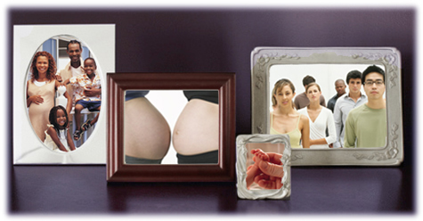 Photo frames images of pregnant women, babies and family.