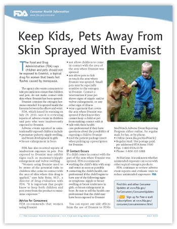 Keep Kids, Pets Away From Skin Sprayed With Evamist - (JPG)