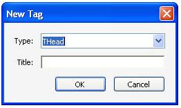 Dialog box for new tag