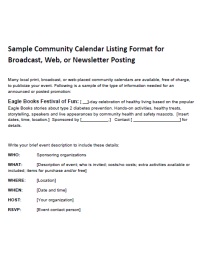 Eagle Books Event Sample Community Calendar Listing