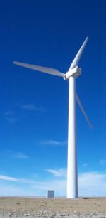 A wind turbine of the design approved for construction on Cotterell Mountain