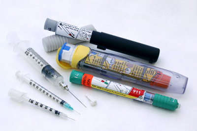 Examples of sharps, including needles and syringes.