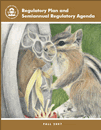Cover of EPA's Fall 2007 Regulatory Plan and Agenda. Picture of a squirrel eating from a overturned trash can. This cover was the result of an art contest for children K-12 who are children or grandchildren of EPA employees. The theme was Whatever You Do, Wherever You Go, Think before You Throw!