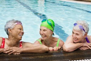 three women swimming