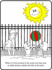 Partially colored image from the Color Me Safe coloring book