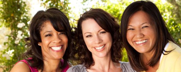 Multi-ethnic group of three healthy and happy women