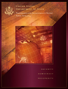 Cover of United States Department of State Performance and Accountability Report, Fiscal Year 2004, with globe, U.S. flag, U.S. passport, and Great Seal and reading Security, Democracy, Prosperity.