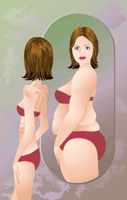 a woman looking at herself in the mirror and seeing a distorted image