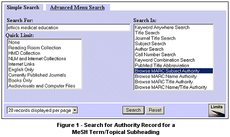 Example of search screen for 
searching authority data in LocatorPlus