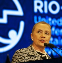 Date: 06/22/2012 Description: Secretary Clinton delivered remarks during the plenary session in Rio de Janeiro, Brazil during Rio+20 Conference.  Photo courtesty of Walter Mesquita - State Dept Image