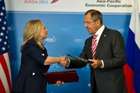 Date: 09/08/2012 Description: Secretary Clinton participates in a signing ceremony with Russian Foreign Minister Sergey Lavrov during the Asia-Pacific Economic Cooperation (APEC) Leaders' Week in Vladivostok, Russia. - State Dept Image