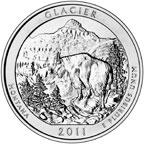Image shows the back of the Glacier quarter with the inscriptions Glacier, Montana, 2011, and E Pluribus Unum.
